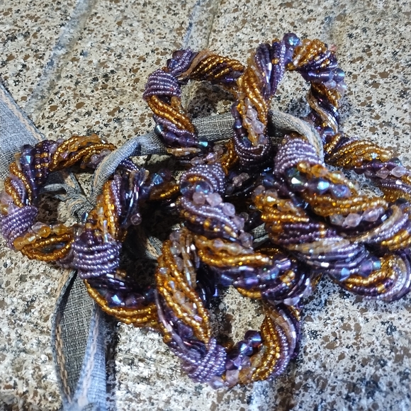 Napkin Ring Holders Beaded Purple Gold Boho Elegant - Picture 6 of 9